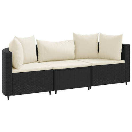 Vidaxl 3-delige loungeset met kussens poly rattan zwart
