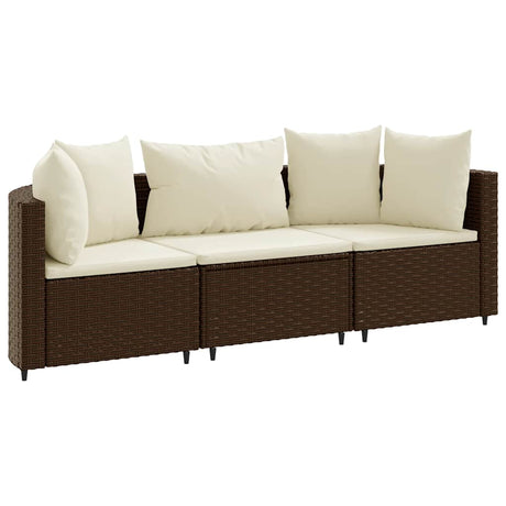 Vidaxl 3-delige loungeset met kussens poly rattan bruin