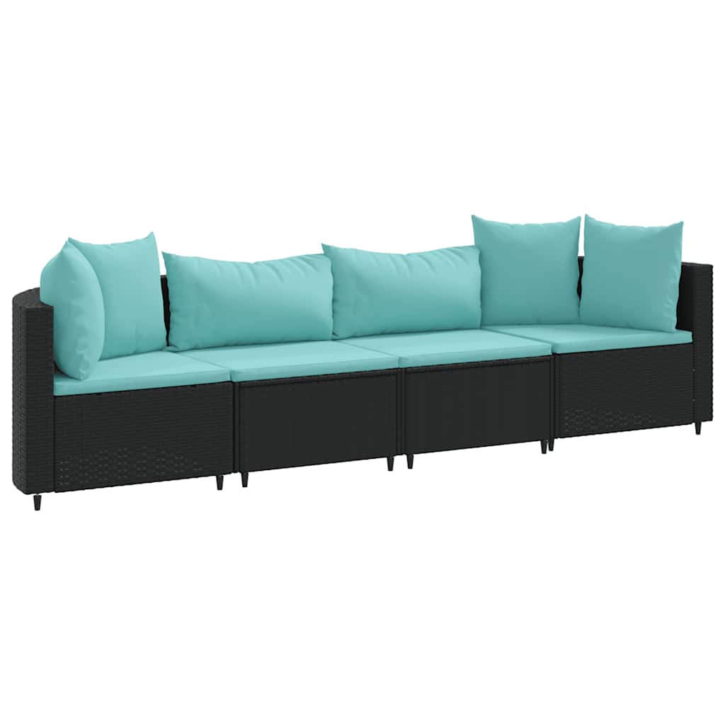 Vidaxl 4-delige loungeset met kussens poly rattan zwart