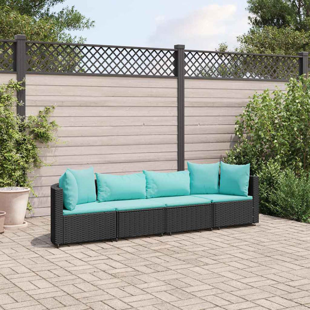 Vidaxl 4-delige loungeset met kussens poly rattan zwart