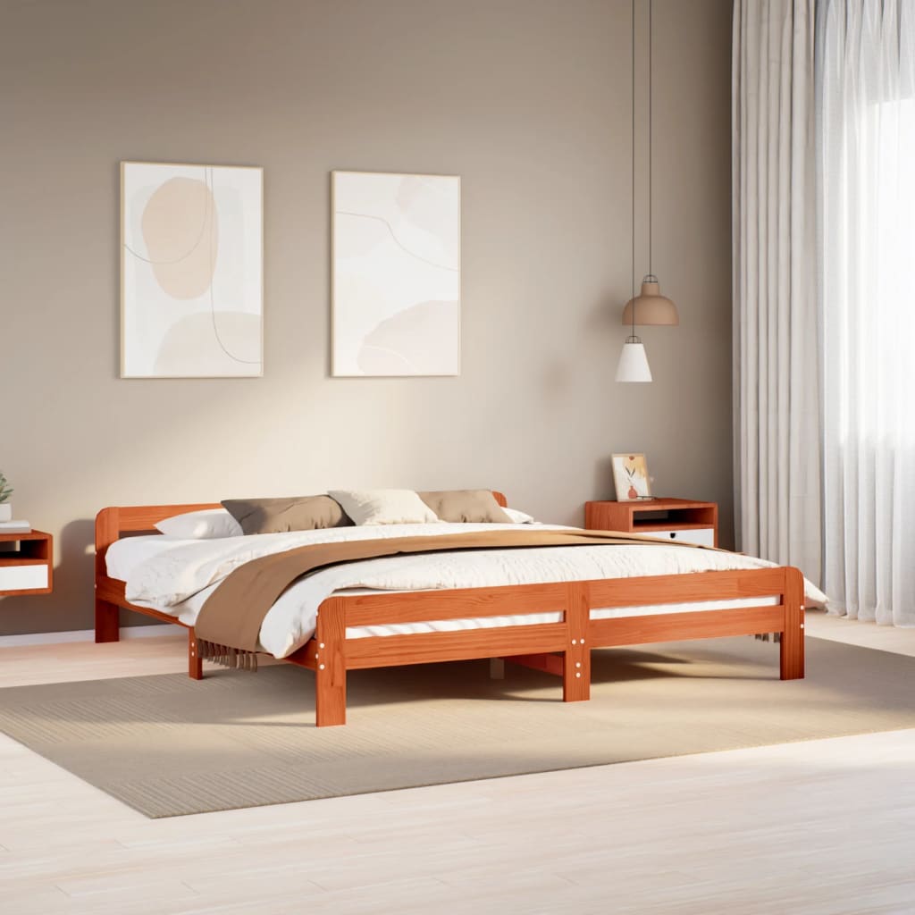 Vidaxl bedframe zonder matras massief grenenhout wasbruin 200x200 cm