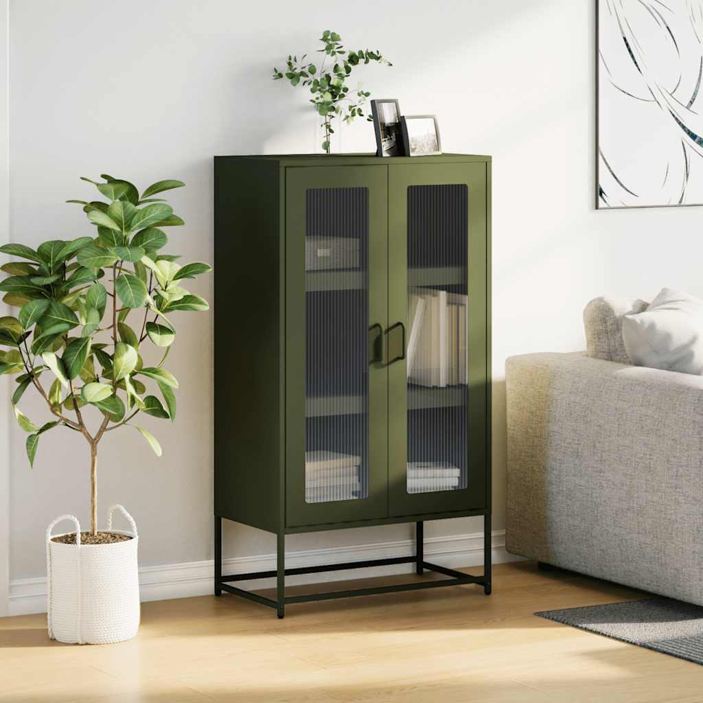 Vidaxl hoge kast 68x39x123 cm staal olijfgroen