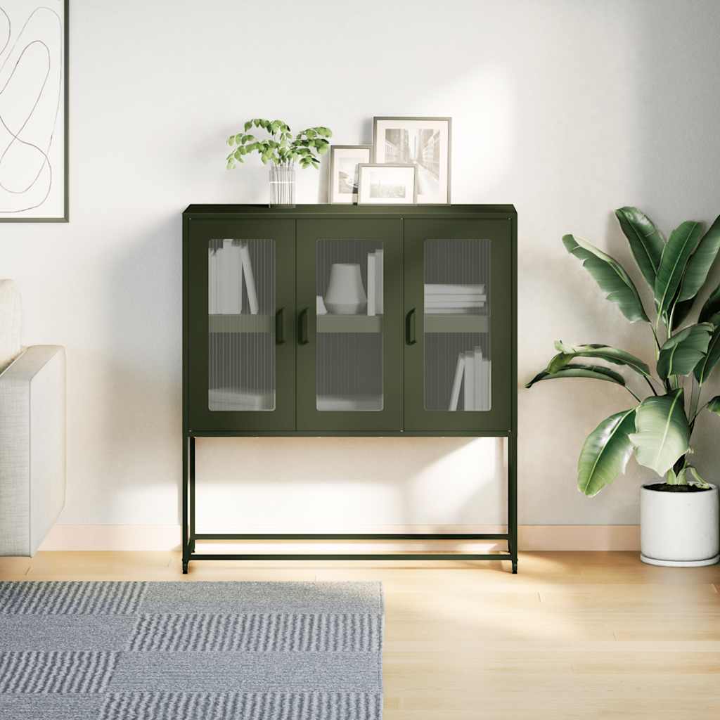 Vidaxl dressoir 100,5x39x107 cm koudgewalst staal olijfgroen