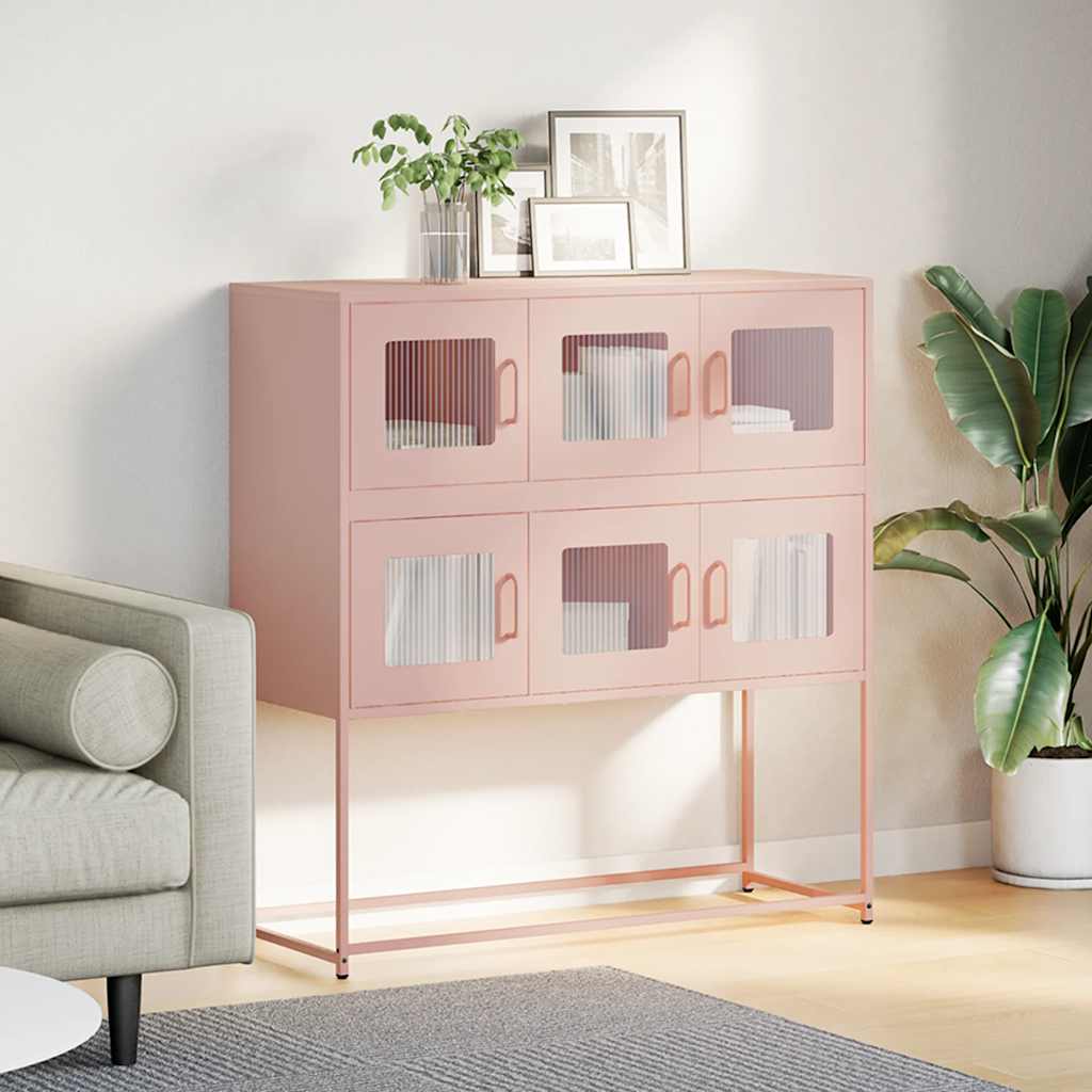 Vidaxl dressoir 100,5x39x107 cm koudgewalst staal roze