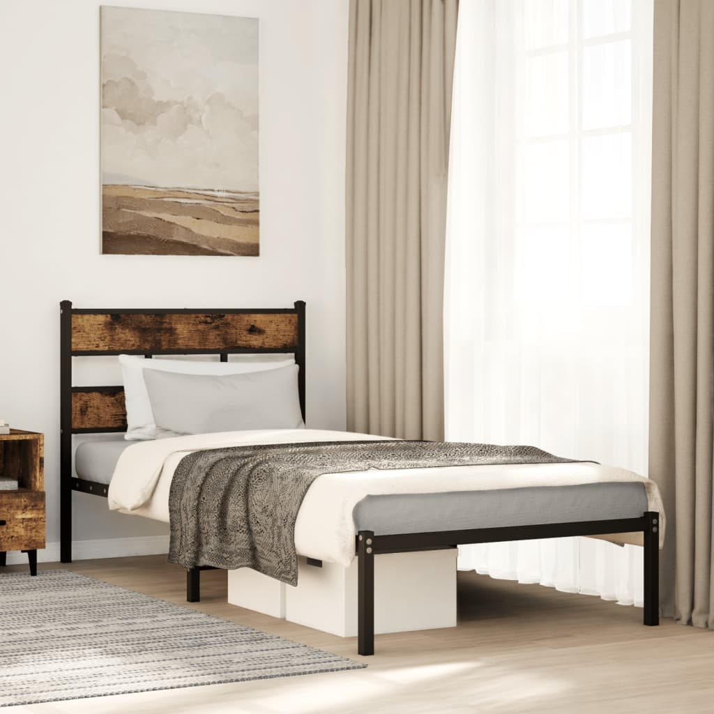 Vidaxl bedframe zonder matras metaal gerookt eikenkleurig 90x190 cm