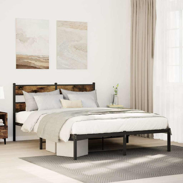 Vidaxl bedframe zonder matras metaal gerookt eikenkleurig 135x190 cm