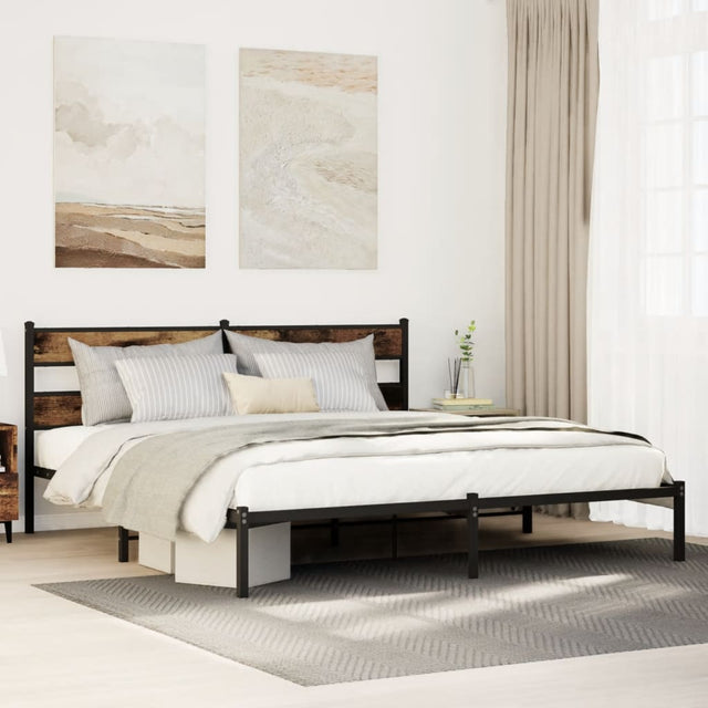 Vidaxl bedframe zonder matras metaal gerookt eikenkleurig 193x203 cm