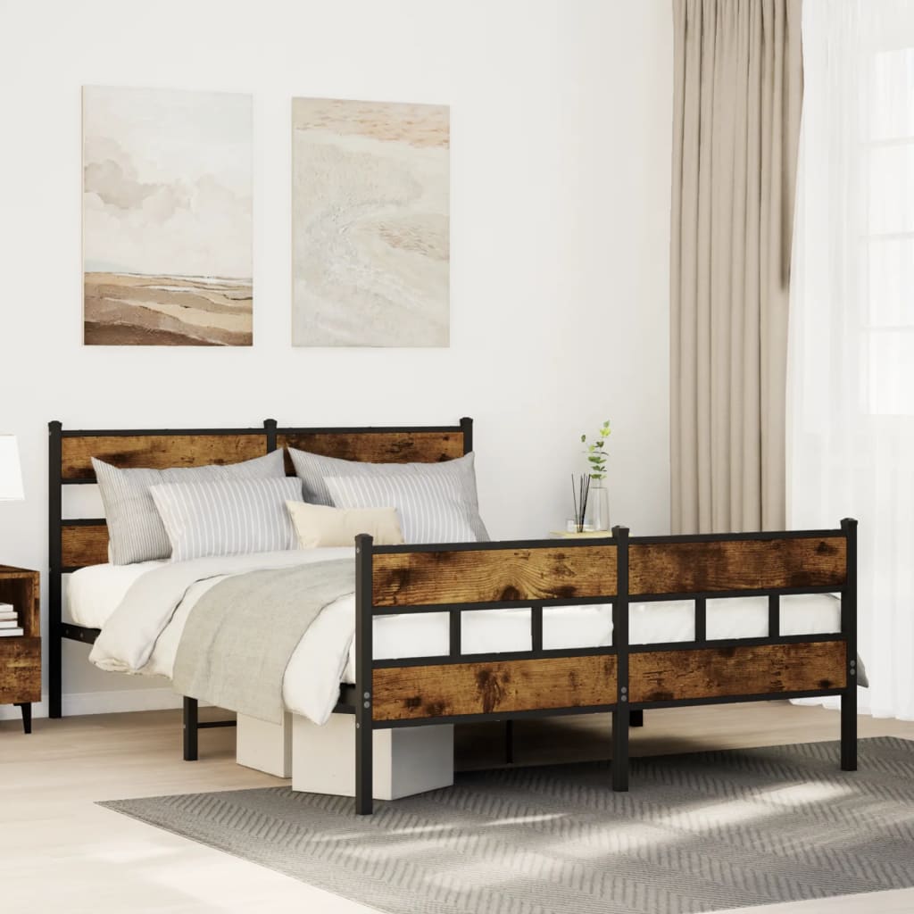 Vidaxl bedframe zonder matras metaal gerookt eikenkleurig 140x200 cm