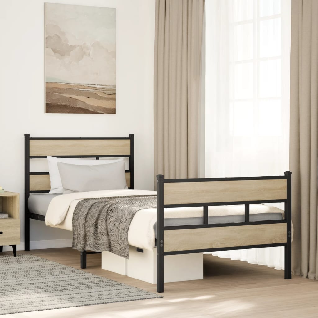 Vidaxl bedframe zonder matras metaal sonoma eikenkleurig 75x190 cm