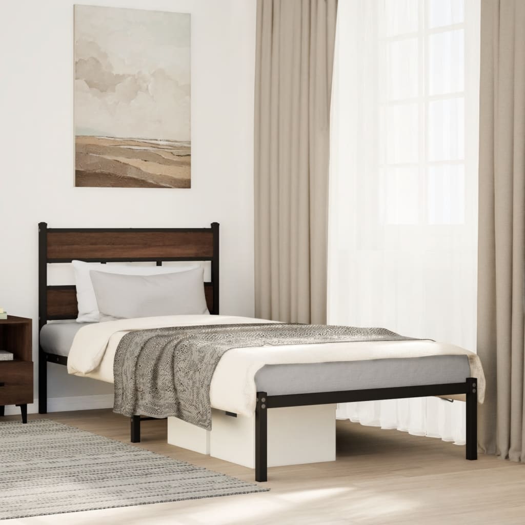 Vidaxl bedframe met hoofdbord zonder matras bruin eikenkleur 90x190 cm