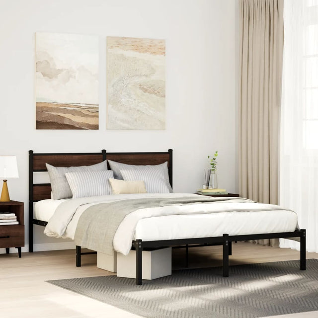 Vidaxl bedframe met hoofdbord zonder matras bruin eiken 137x190 cm