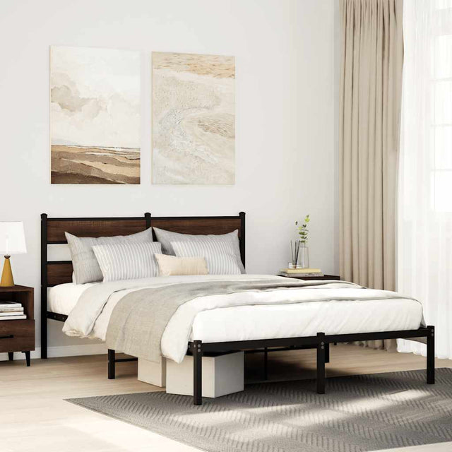 Vidaxl bedframe met hoofdbord zonder matras bruin eiken 140x200 cm