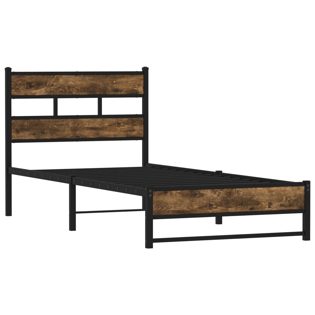 Vidaxl bedframe zonder matras metaal gerookt eikenkleurig 75x190 cm