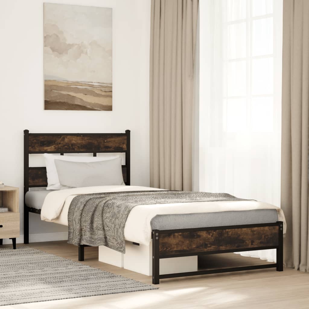 Vidaxl bedframe zonder matras metaal gerookt eikenkleurig 90x200 cm