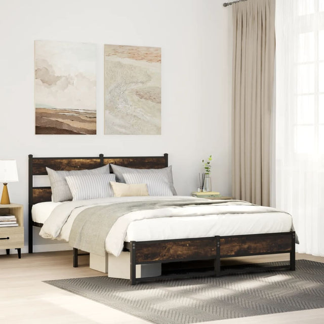 Vidaxl bedframe zonder matras metaal gerookt eikenkleurig 140x190 cm