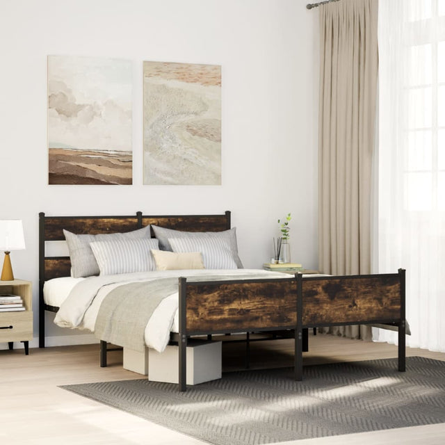 Vidaxl bedframe zonder matras hout gerookt eikenkleurig 137x190 cm