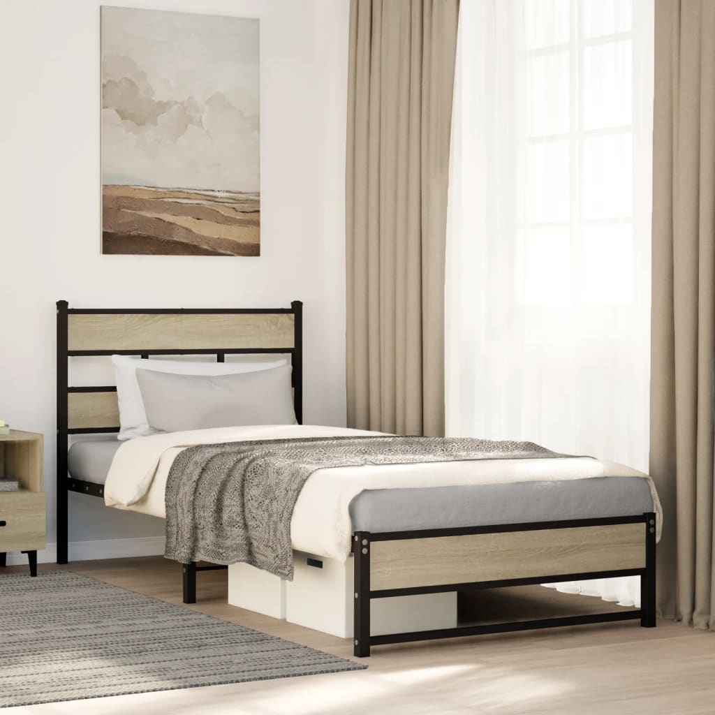 Vidaxl bedframe zonder matras metaal sonoma eikenkleurig 75x190 cm