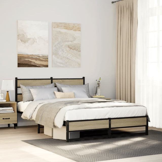 Vidaxl bedframe zonder matras metaal sonoma eikenkleurig 135x190 cm