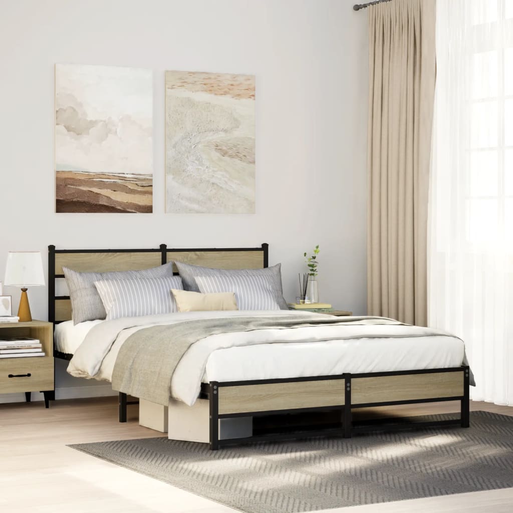 Vidaxl bedframe zonder matras metaal sonoma eikenkleurig 140x190 cm