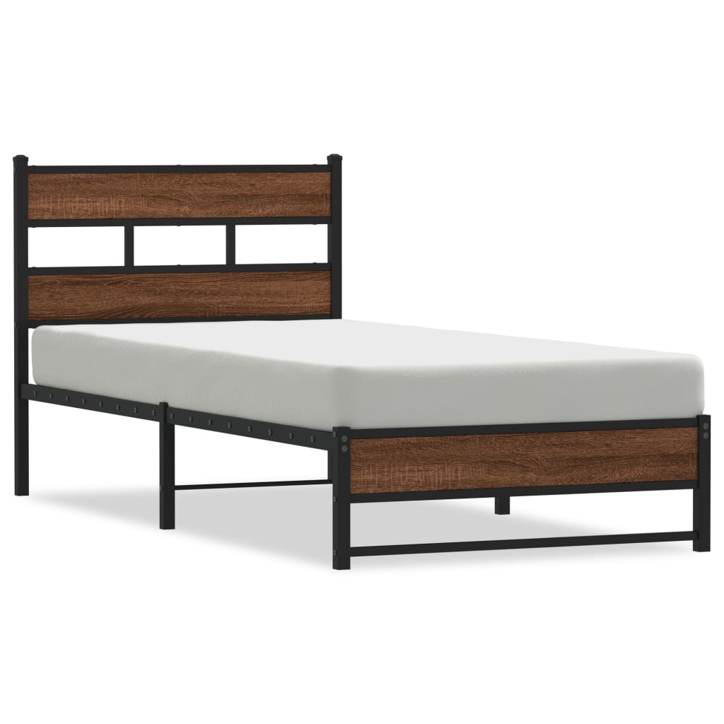 Vidaxl bedframe zonder matras metaal bruin eikenkleurig 75x190 cm
