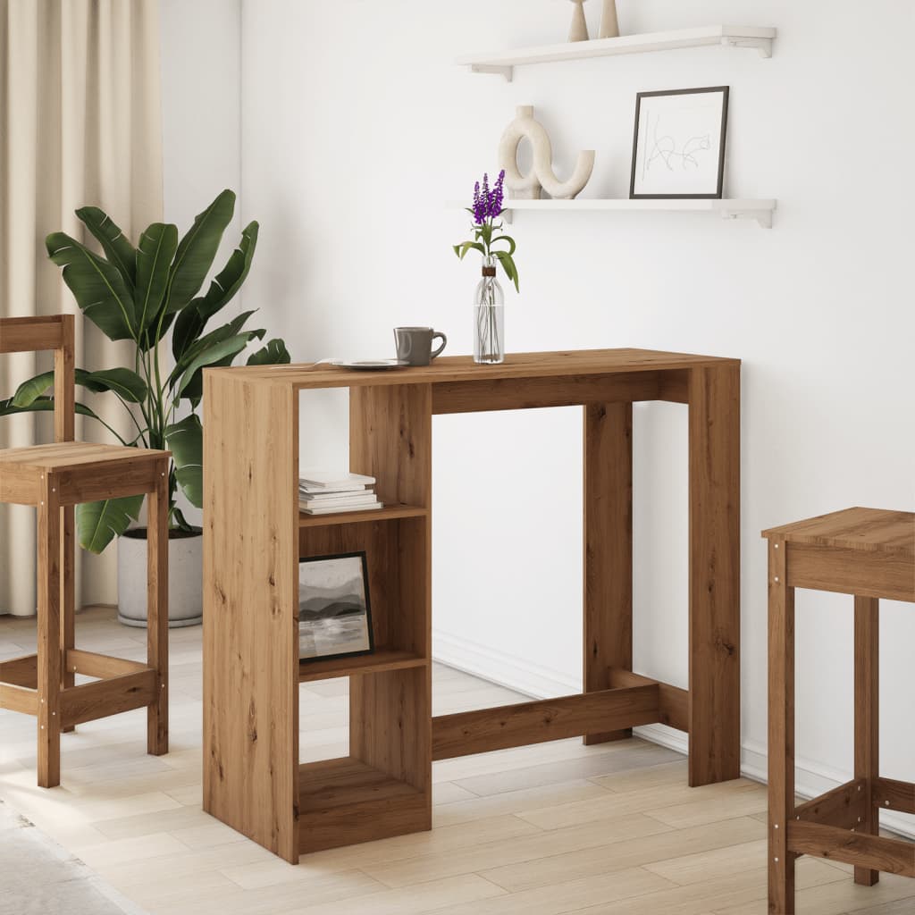 Vidaxl bartafel met schap 124x46x103,5 cm hout artisanaal eikenkleurig