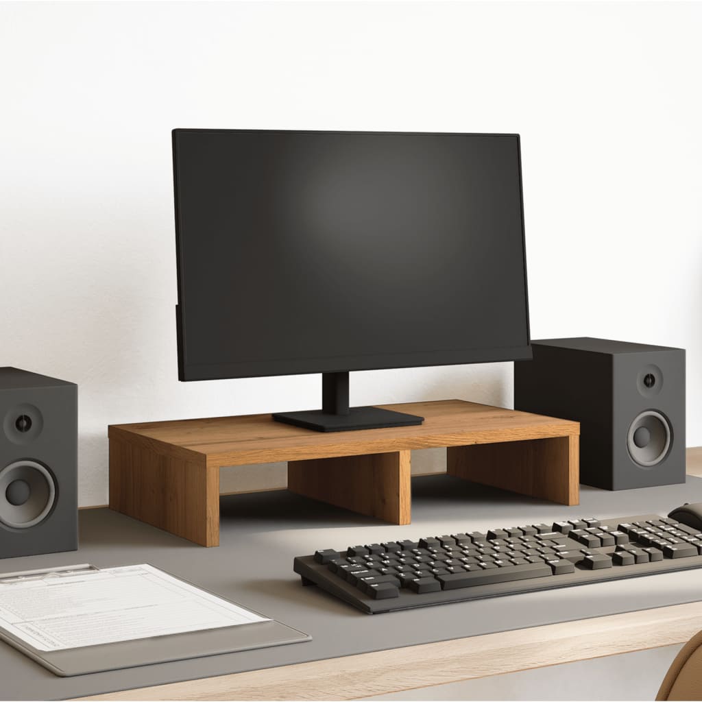 Vidaxx-Monitorständer 50 x 27 x 10 cm, handgefertigtes Holz, handwerkliche Eichenfarbe