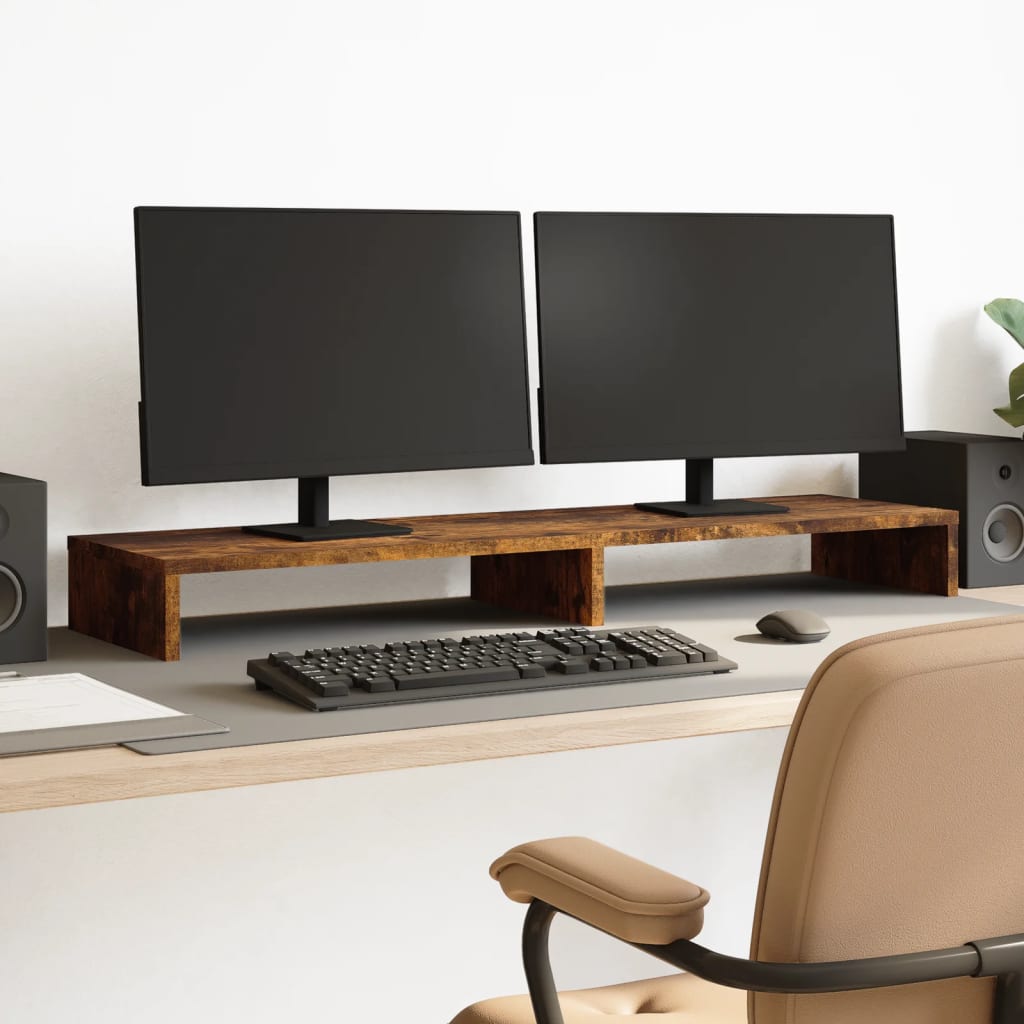 VidaXL Monitorständer 100x27x10 cm verarbeitetes Holz, geräucherte Eiche