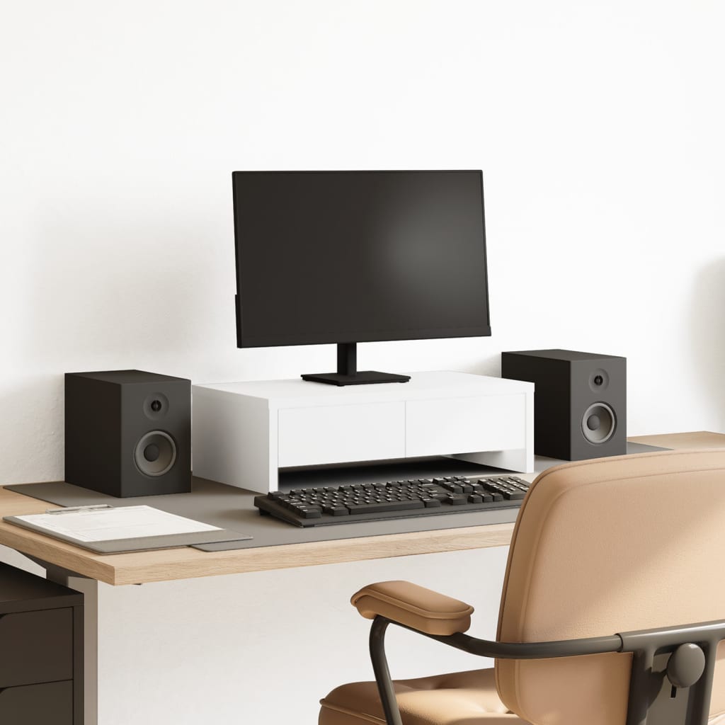 Vidaxxl Monitorständer mit Schubladen 50x27x15 cm, lackiertes Holz weiß