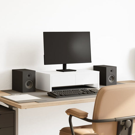 Vidaxxl Monitorständer mit Schubladen 50x27x15 cm, lackiertes Holz weiß