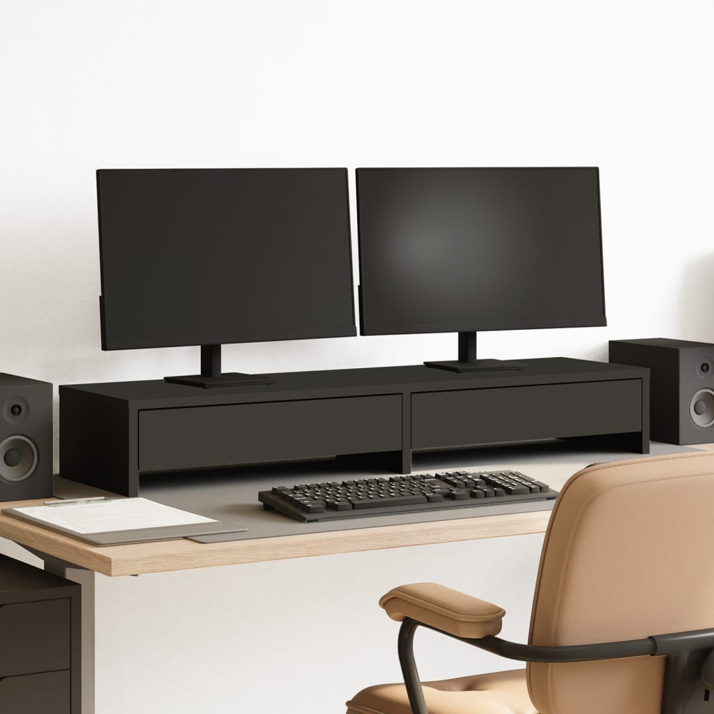 VidaXL Monitorständer mit Schubladen 100x27x15 cm, lackiertes Holz schwarz
