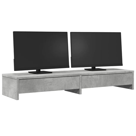 Vidaxxl Monitorständer mit Schubladen 100x27x15 cm, Holzwerkstoff, Betongrau