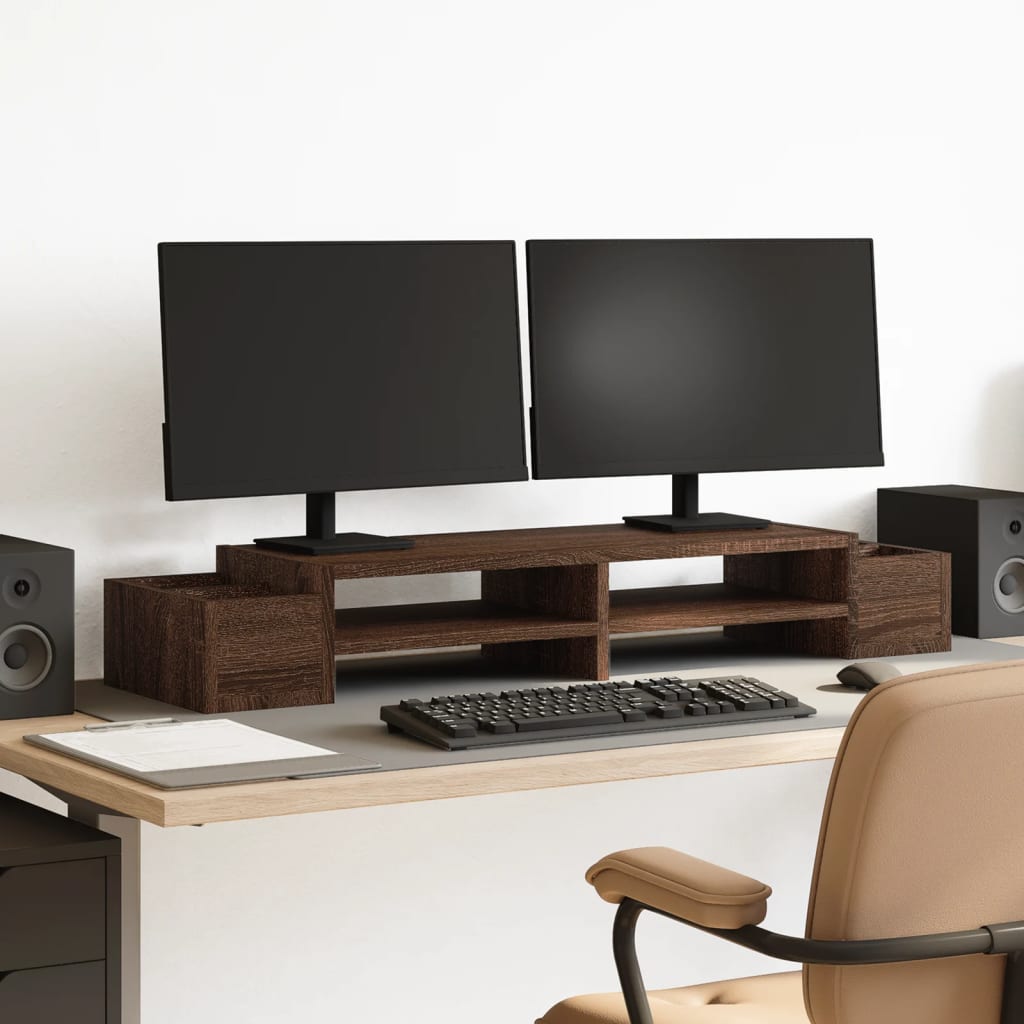 Vidaxxl Monitorständer mit Stauraum 100x27x15 cm Holz braune Eiche