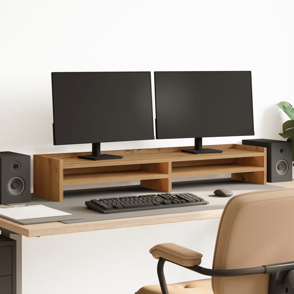 VidaXL Monitorständer 100 x 24 x 16 cm, handgefertigtes Holz, handgefertigte Eiche
