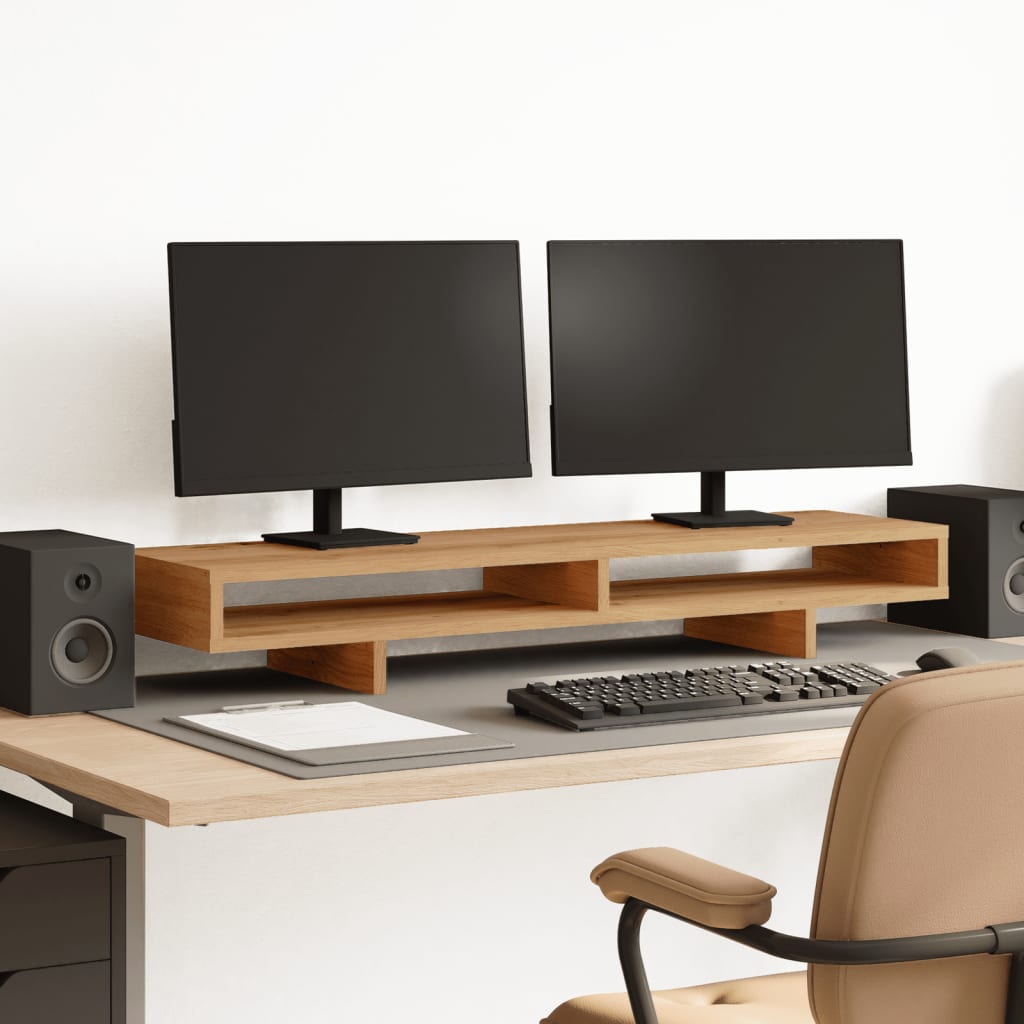 VidaXL Monitorständer 100 x 27 x 15 cm, handgefertigtes Holz, handgefertigte Eiche