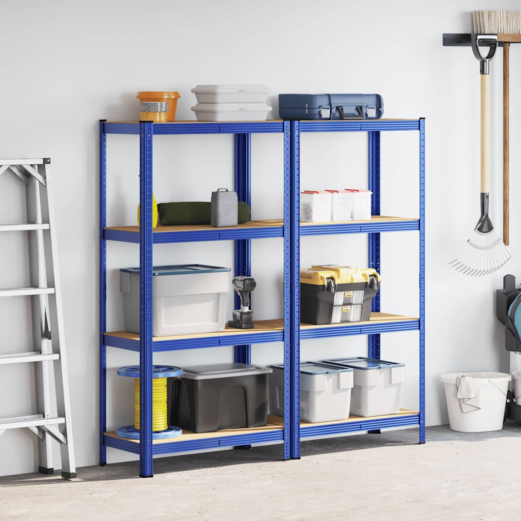 Vidaxl Lagerregale 4-lagig 2 Stück Stahl verarbeitetes Holz blau