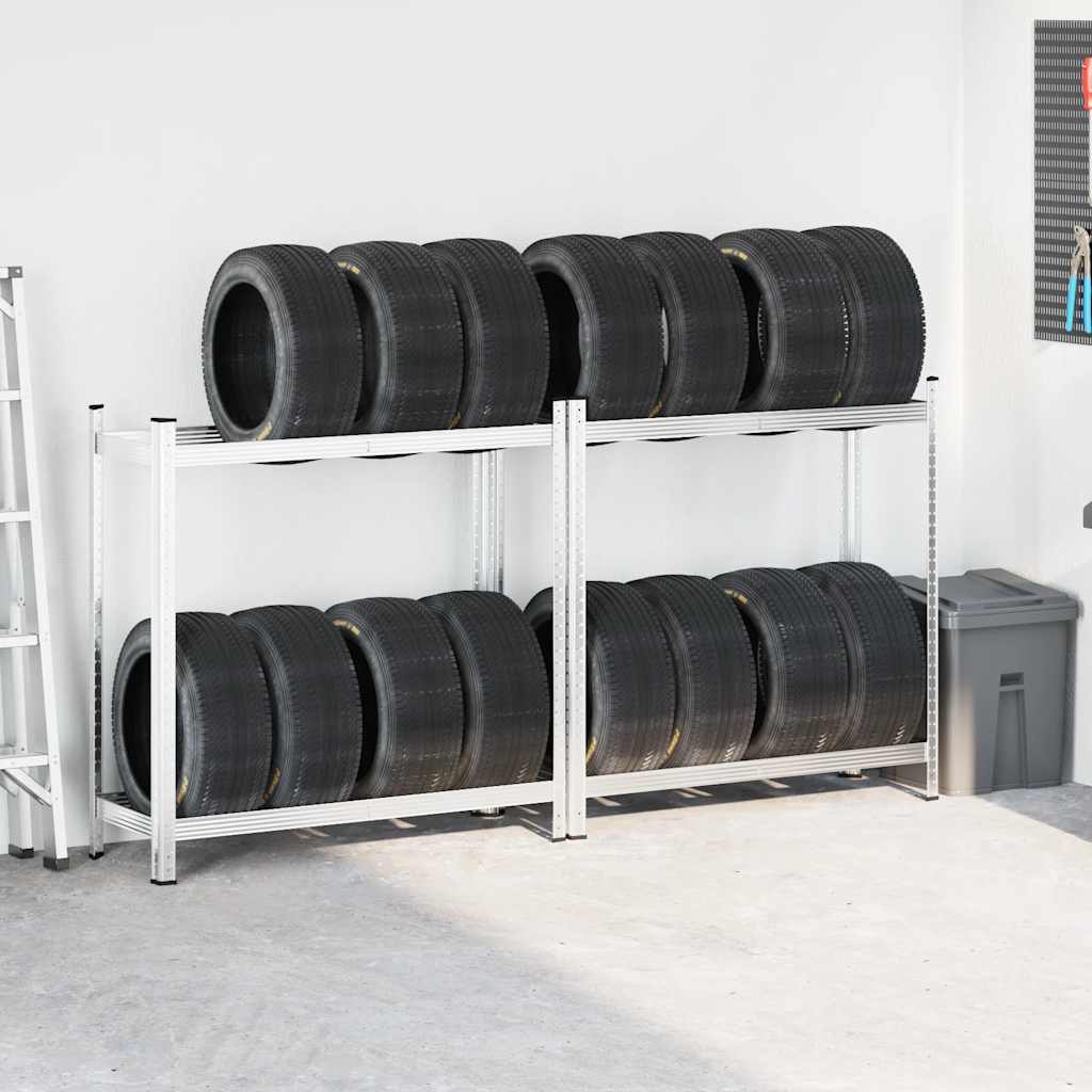 Vidaxx 2-Lagen-Reifenregale 2 Stück 110x40x109 cm Stahl silberfarben