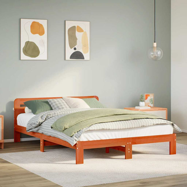 Vidaxl bedframe zonder matras massief grenenhout wasbruin 150x200 cm