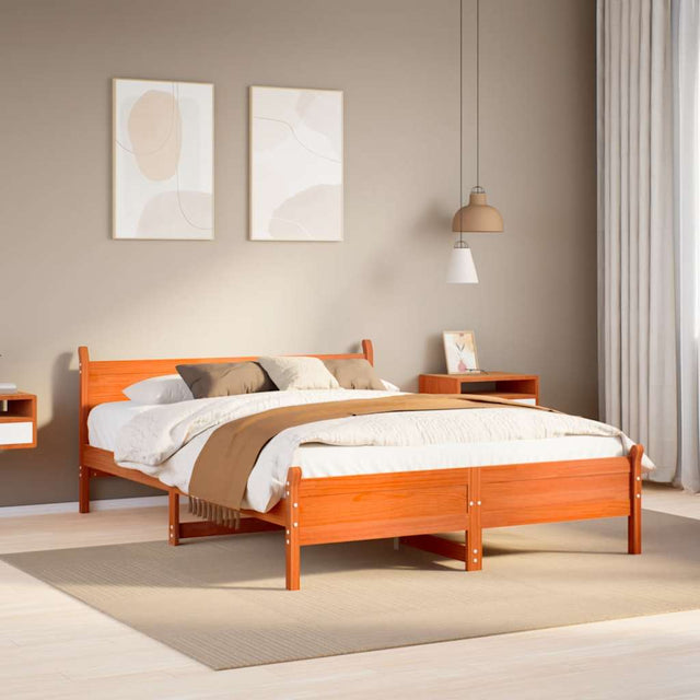 Vidaxl bedframe zonder matras massief grenenhout wasbruin 135x190 cm