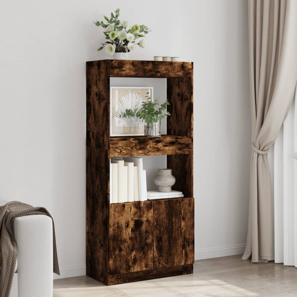 Vidaxl hoge kast 63x33x140 cm bewerkt hout gerookt eikenkleurig