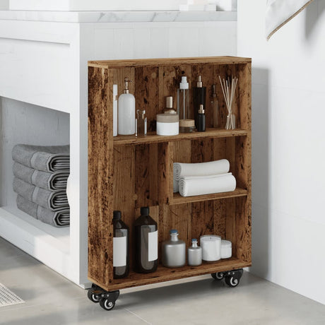 Vidaxl opbergtrolley smal 48x13x68 cm bewerkt hout oud houtkleurig