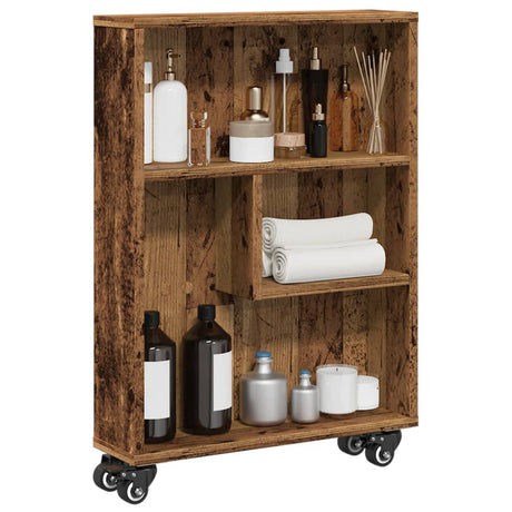 Vidaxl opbergtrolley smal 48x13x68 cm bewerkt hout oud houtkleurig