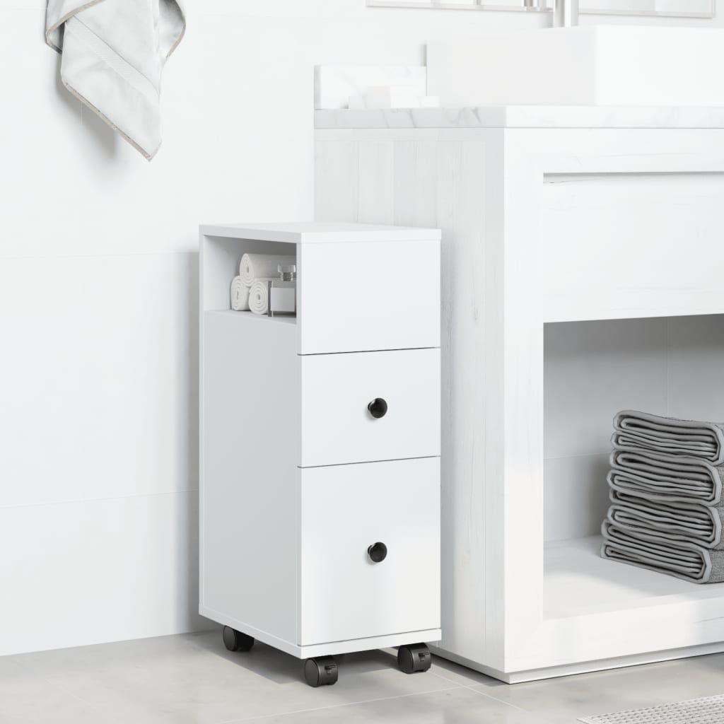 Vidaxl badkamerkast smal met wielen bewerkt hout wit