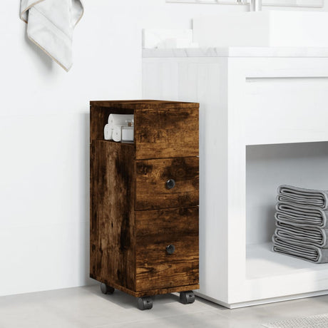 Vidaxl badkamerkast smal met wielen bewerkt hout gerookt eikenkleurig