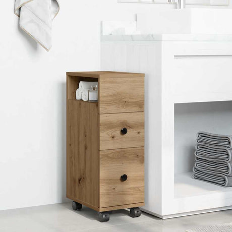 Vidaxl badkamerkast smal met wielen bewerkt hout artisanaal eiken