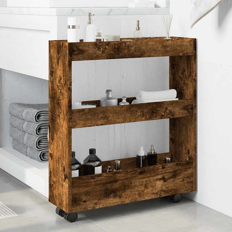 Vidaxl opbergtrolley smal 3-laags bewerkt hout gerookt eikenkleurig