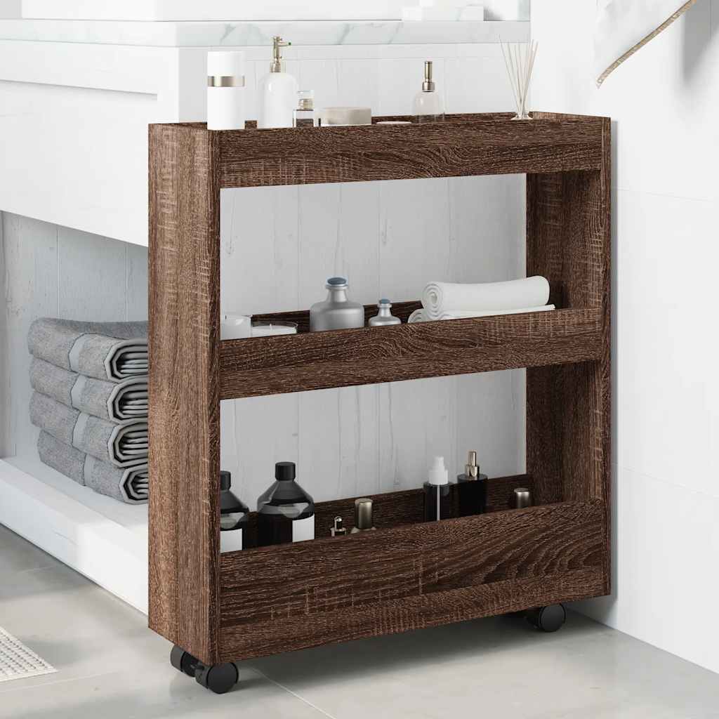 Vidaxl opbergtrolley smal 3-laags bewerkt hout bruin eikenkleurig