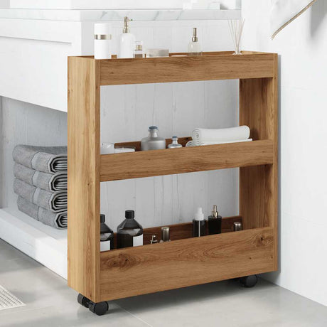 Vidaxl opbergtrolley smal 3-laags bewerkt hout artisanaal eikenkleurig
