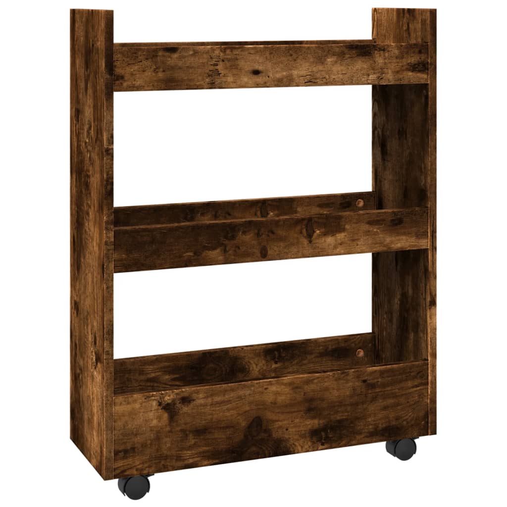 Vidaxl opbergtrolley smal 3-laags bewerkt hout gerookt eikenkleurig