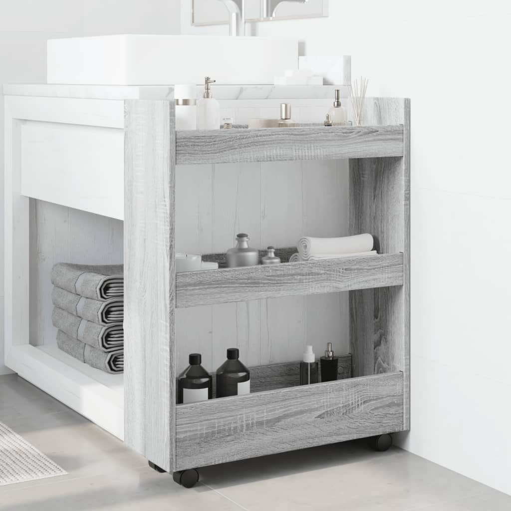 Vidaxl opbergtrolley smal 3-laags bewerkt hout grijs sonoma eiken