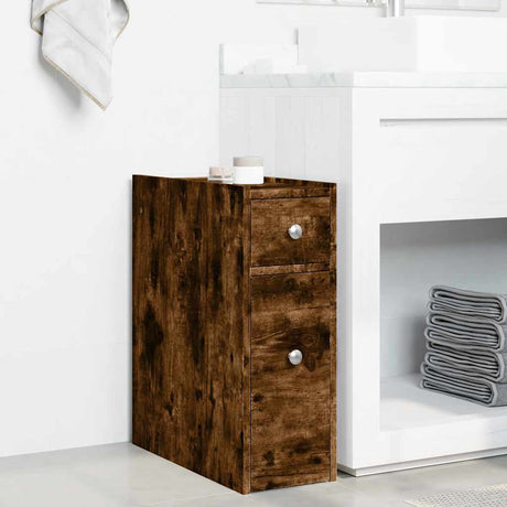 Vidaxl badkamerkast smal met wielen bewerkt hout gerookt eikenkleurig